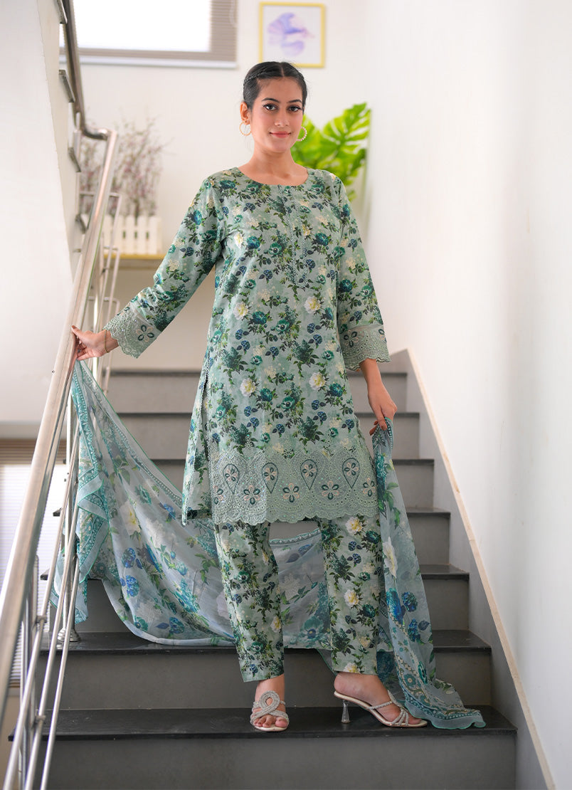Emerald Bloom  3 PC Unstitched